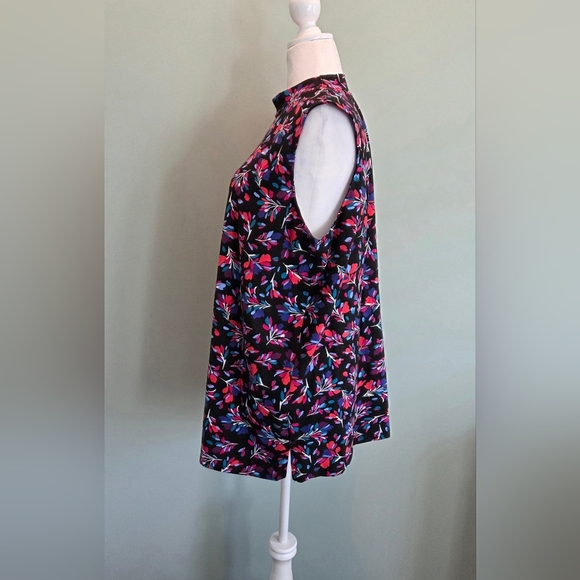 Woman Within 22/24 1X Floral Sleeveless Top Black Pink Blue Purple - Picture 3 of 10